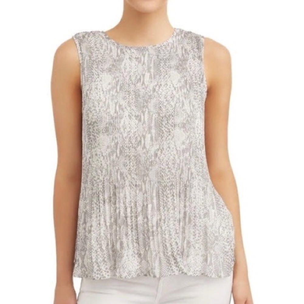 Pleated Sleeveless Blouse, Snake Print